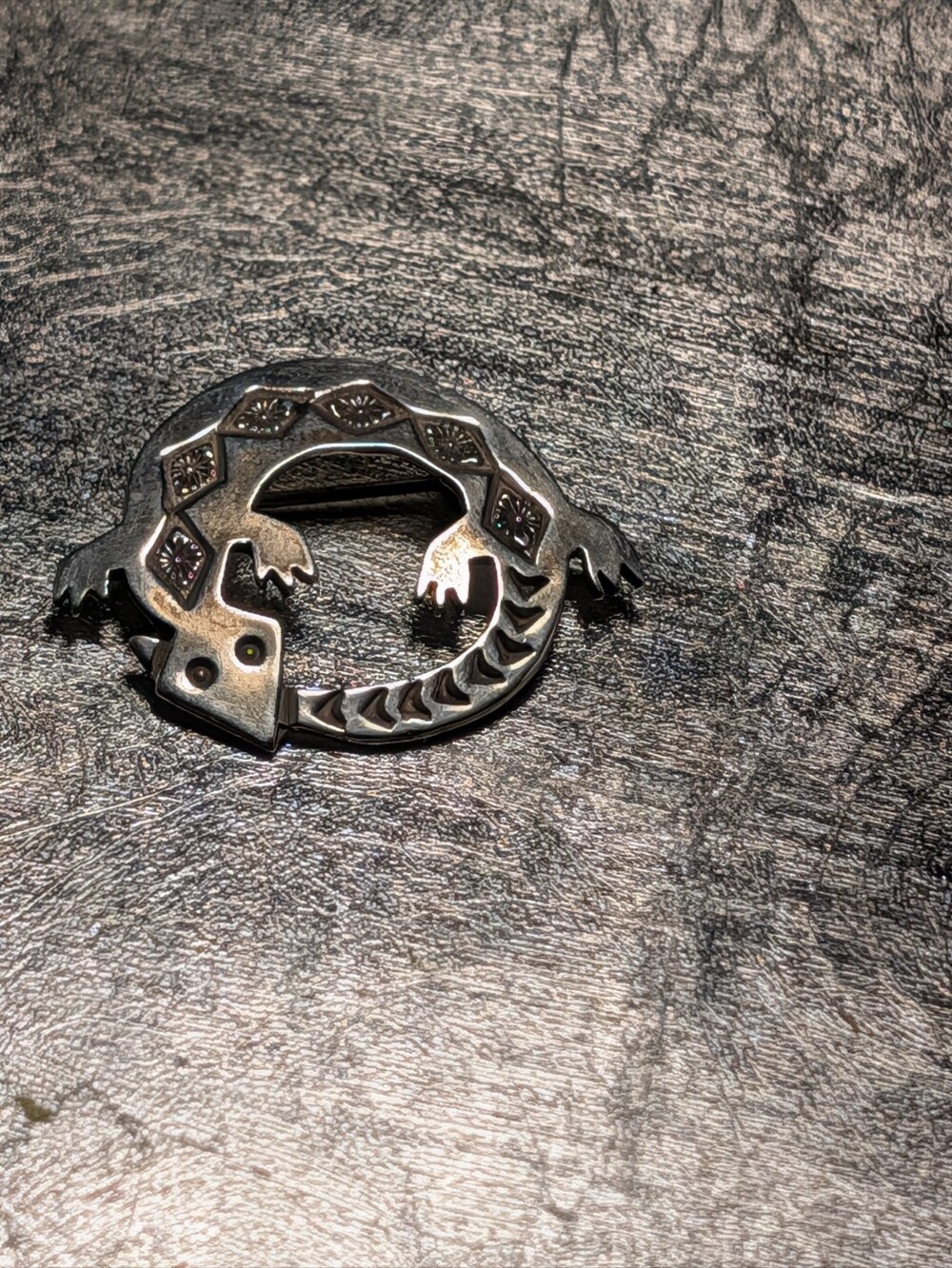 Sterling Silver Lizard Brooch 69.3 gm Pin 1.25" Southwestern Native American